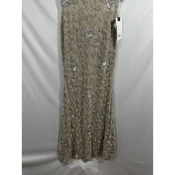 NWT $598 Mac Duggal [ 4 ] 93537 Cowl Neckline Floral Embellished Gown Grey #J304 - Picture 11 of 14